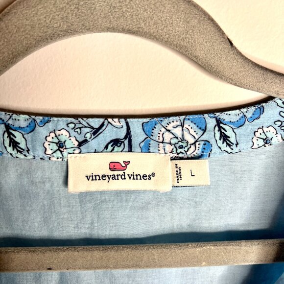 Vineyard Vines Blue Floral Drop Waist Tasseled Mini Boho Dress Beachy Resortwear - Picture 2 of 6